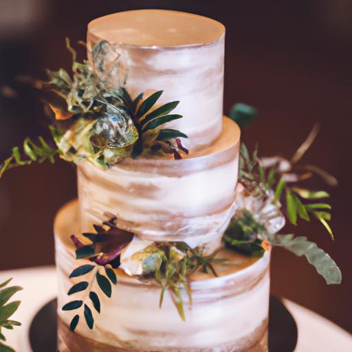 Một chiếc bánh cưới tuyệt đẹp với chi tiết phức tạp và trang trí thanh lịch